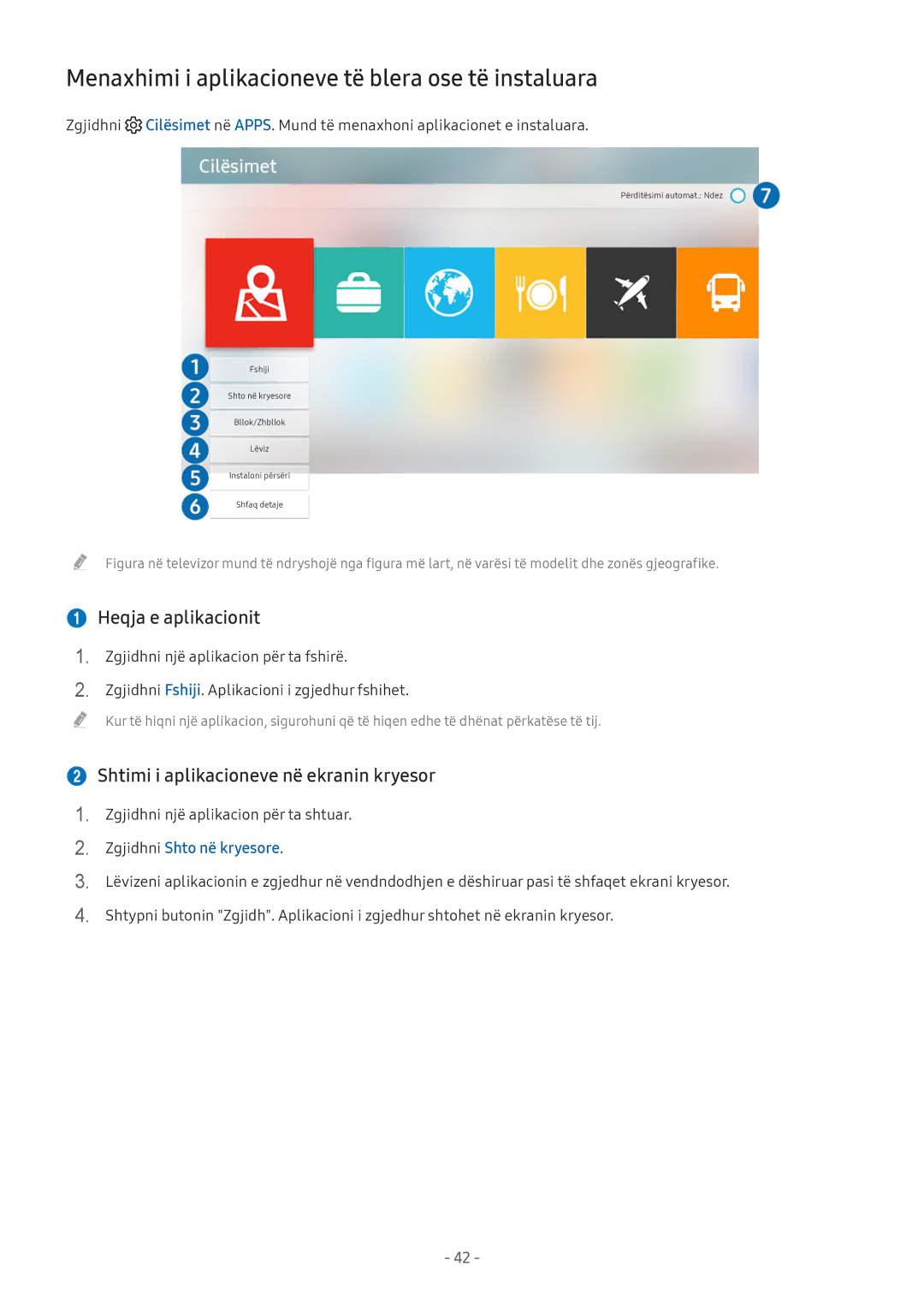 Samsung UE43M5522AKXXH, UE32M5522AKXXH manual Menaxhimi i aplikacioneve të blera ose të instaluara,  Heqja e aplikacionit 